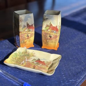 Vintage Royal Doulton Rustic England Vase & Trinket Dish Set