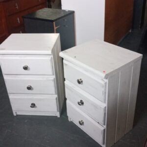 Pair of White Rustic 3-Drawer Bedside Pedestals