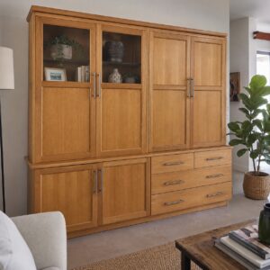 Split Beech Wall Unit with Display & Drawer Storage