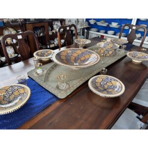 Hand-Painted Tunisian Ceramic Serving Set with Serving Platter